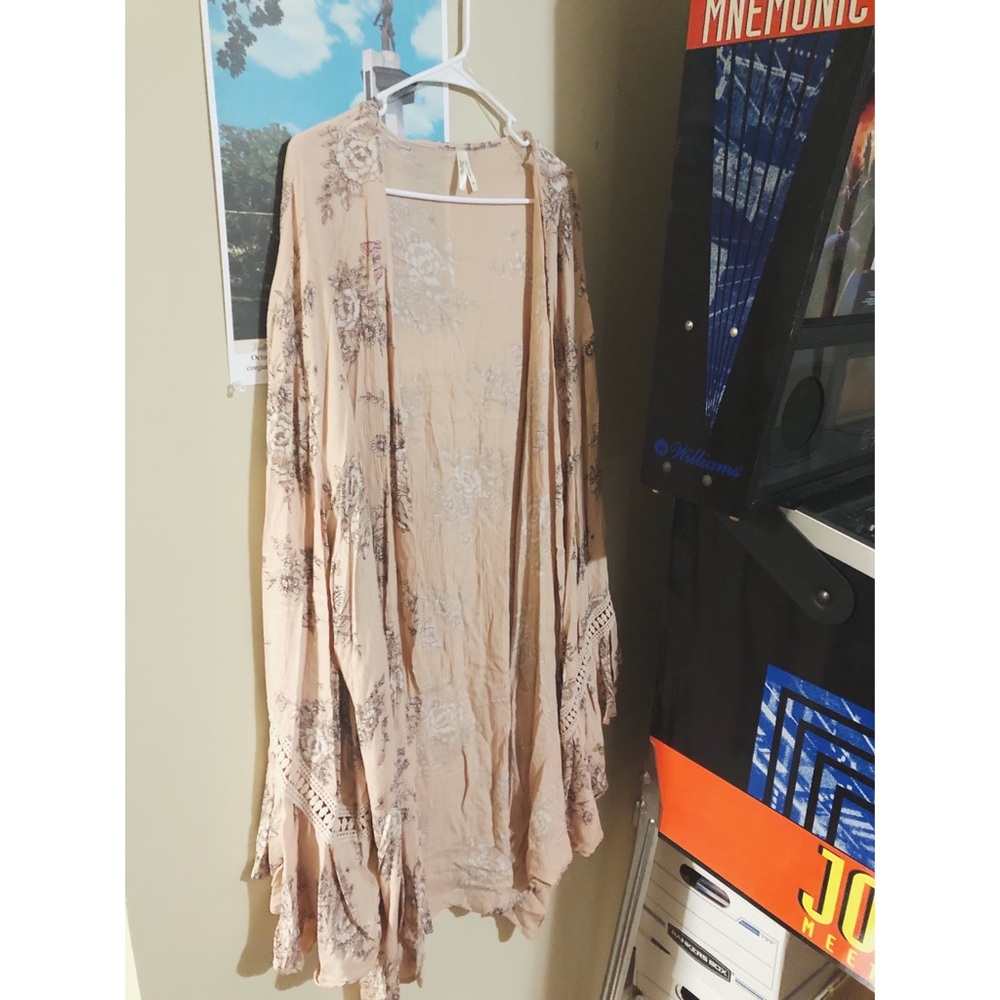 Long Cardigan || 2XL || Light Pink w/ Floral